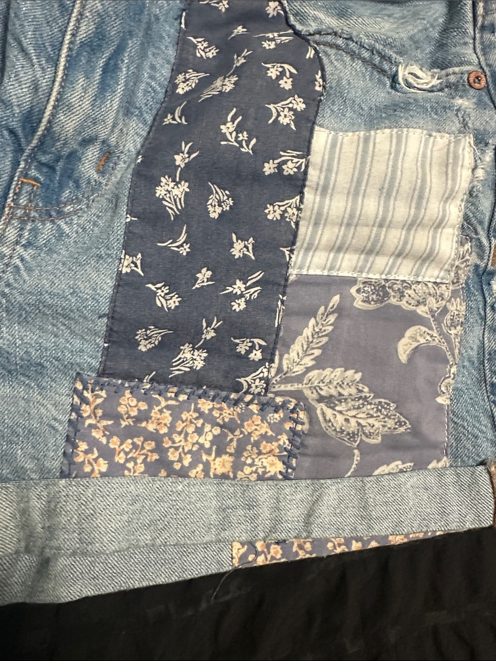 American Eagle Outfitters Light Blue Denim Patchwork Shorts sz 8 - Picture 2 of 5